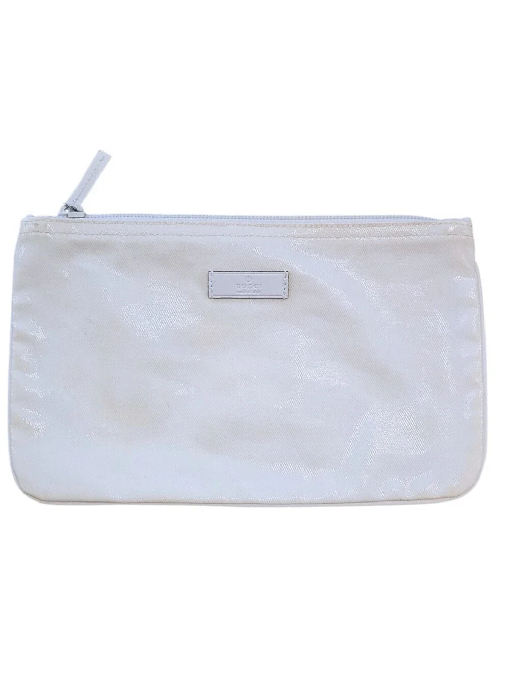 Authentic Gucci Off-White GG Crystal Coated Canvas Zip Pouch Cosmetic Clutch